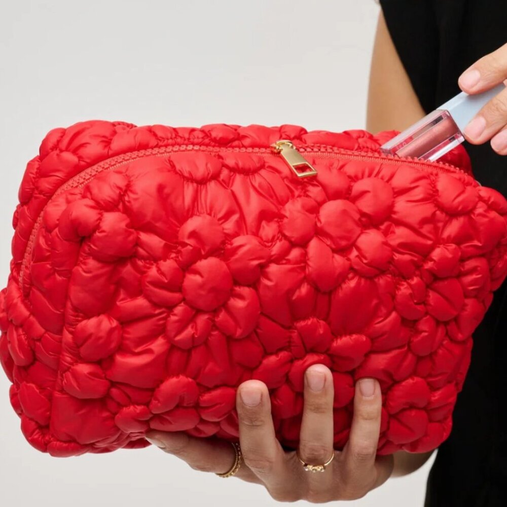 NWT Red Flora Pop Nylon Cosmetic Pouch with zipper Makeup bag
